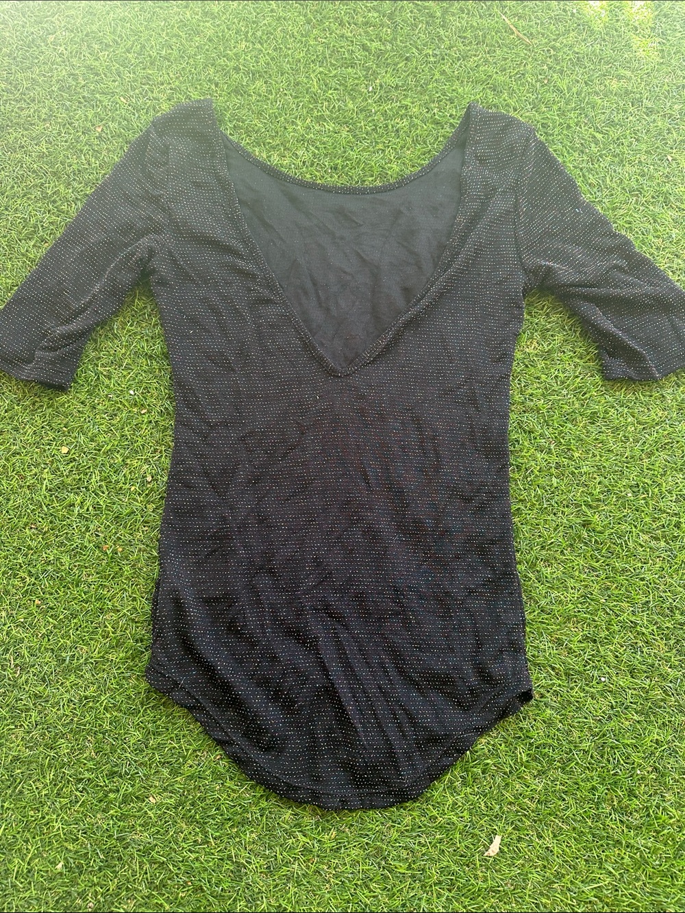 silence + noise Black Deep back less Short Sleeve Bodysuit